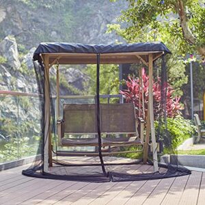 Patio Swing Mosquito Netting - Polyester Mesh Screen with Zipper Opening and roof Waterproof Tent - Rectangle Netting Curtain (Three-Person Chair Size)