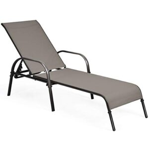 tangkula patio chaise lounge, recliner outdoor lounger chair w/adjustable backrest, reclining chair w/heavy duty steel frame, suitable for beach, yard, balcony, poolside (1, brown)