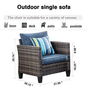 ovios Patio Chairs, All Weather Outdoor Rattan Wicker Chairs Patio Dining Chairs High Back Single Chairs Garden Backyard Porch (2 PCS, Denim Blue)