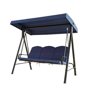 lokatse home 3-seats patio swing with adjustable canopy weather resistant steel frame outdoor porch converting deck furniture, blue