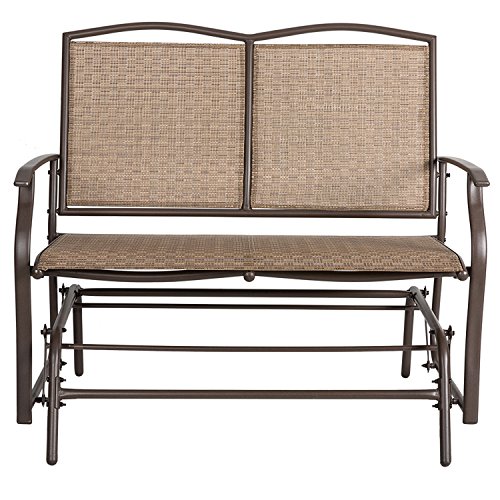 Marble Field Patio Swing Glider Bench for 2 Person, Garden Rocking Loveseat Chair, Rattan Resin Wicker Brown
