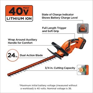 BLACK+DECKER 40V MAX* 24 in. cordless hedge trimmer with POWERDRIVE, Tool Only (LHT2436B)