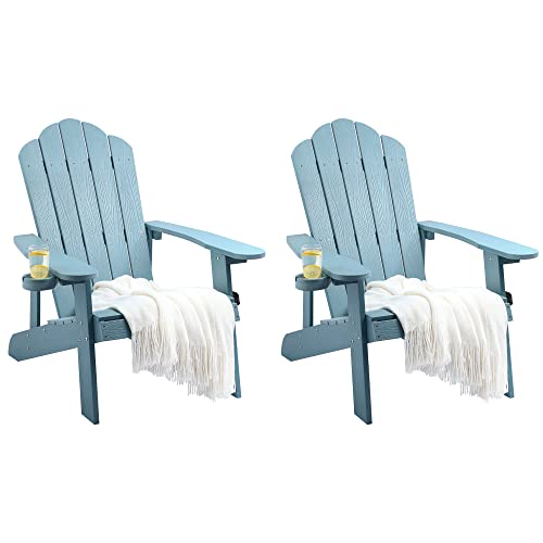 YITAHOME Adirondack Chair, Heavy Duty Plastic Outdoor Chairs with Rotatable Cup Holder, Weather Resistant Fire Pit Chairs for Garden Lawn Yard Patio Deck Backyard Pool Porch Beach (2)