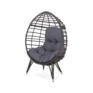 great deal furniture lillian outdoor wicker teardrop chair with cushion, gray and dark gray