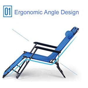 Tenozek Folding Beach Lounge Chair, Portable Outdoor Zero Gravity Chair Camping Reclining Chairs Patio Pool Beach Chaise Lawn Recliner (2 Pieces, Blue)