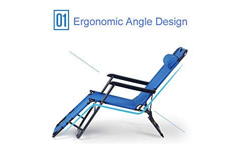 Tenozek Folding Beach Lounge Chair, Portable Outdoor Zero Gravity Chair Camping Reclining Chairs Patio Pool Beach Chaise Lawn Recliner (2 Pieces, Blue)