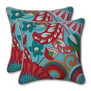 pillow perfect outdoor/indoor sophia turquoise/coral throw pillows, 16.5″ x 16.5″, green, 2 count