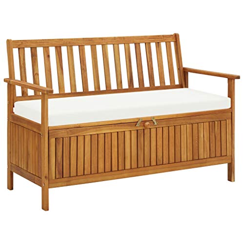 Wuyue and buding Outdoor Storage Bench with Cushions, Garden Bench Solid Acacia Wood for Patio Yard 47.2" X 24.8" X 33.1"