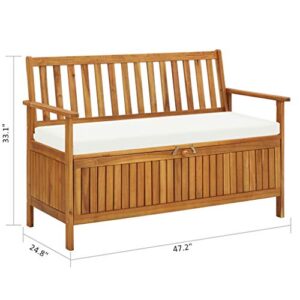 Wuyue and buding Outdoor Storage Bench with Cushions, Garden Bench Solid Acacia Wood for Patio Yard 47.2" X 24.8" X 33.1"