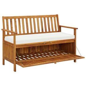 Wuyue and buding Outdoor Storage Bench with Cushions, Garden Bench Solid Acacia Wood for Patio Yard 47.2" X 24.8" X 33.1"