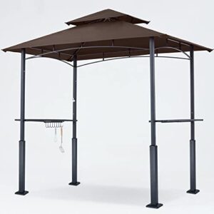 abccanopy 8’x 5′ grill gazebo canopy – outdoor bbq gazebo shelter with led light, patio canopy tent for barbecue and picnic (brown)