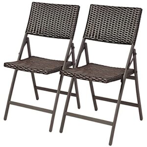 happygrill folding rattan chairs outdoor set of 2 patio rattan wicker bistro chairs with weather-resistant pe rattan and anti-rust steel frame