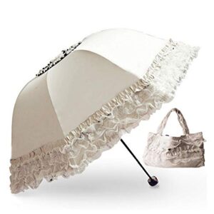 wanlian princess lace ultraviolet-proof triple folding umbrella dome used for parasoldecorations photoshoot props.（rice white）