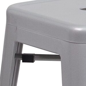 EMMA + OLIVER Commercial Grade 24" H Backless Silver Metal Indoor-Outdoor Counter Height Stool