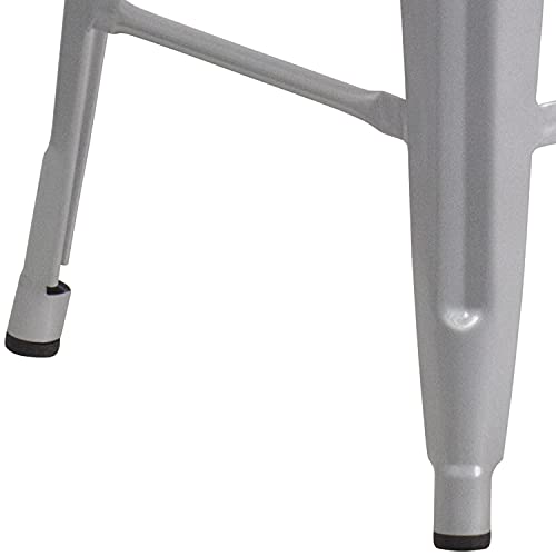 EMMA + OLIVER Commercial Grade 24" H Backless Silver Metal Indoor-Outdoor Counter Height Stool