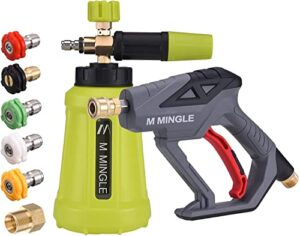 m mingle high pressure washer gun snow foam lance, 4000 psi cannon foam blaster power washer with 1/4″ quick connector, car wash foam cannon kit with 5 pressure washer nozzle tips, 1 liter