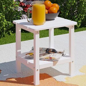 jinlly outdoor side table, 18 inch patio small adirondack tables with shelf, white outdoor polywood hdpe end table for outside, pool, porch, garden, beach, white