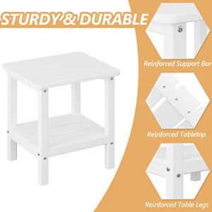 JINLLY Outdoor Side Table, 18 Inch Patio Small Adirondack Tables with Shelf, White Outdoor Polywood HDPE End Table for Outside, Pool, Porch, Garden, Beach, White