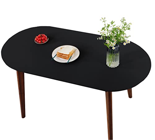 NEWISHER Fitted Tablecloth Oval Elastic Edge Spandex Stretchable Table Top Cover for Dining Picnic Outdoor Camping Patio Black 48 x 68 inch