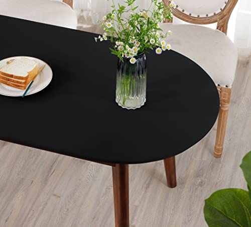 NEWISHER Fitted Tablecloth Oval Elastic Edge Spandex Stretchable Table Top Cover for Dining Picnic Outdoor Camping Patio Black 48 x 68 inch