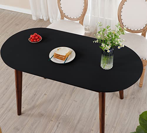 NEWISHER Fitted Tablecloth Oval Elastic Edge Spandex Stretchable Table Top Cover for Dining Picnic Outdoor Camping Patio Black 48 x 68 inch