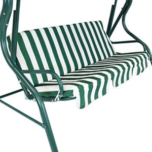 Sunnydaze Outdoor Porch Swing with Adjustable Canopy and Durable Steel Frame, 2-Person Patio Seater, Green Striped Seat Cushions