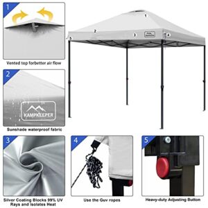 KAMPKEEPER Pop up Canopy Tent 10'x10',with 4 Sand Bags, Air Vent on The Top,UPF 50+ and Waterproof Top 3 Adjustable Height with Roller Bag and 8 Stakes, Outdoor Insant Canopy