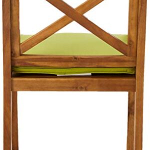 Christopher Knight Home Peter | Outdoor Acacia Wood Dining Chair Set of 2, Teak/Green Cushion