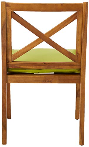 Christopher Knight Home Peter | Outdoor Acacia Wood Dining Chair Set of 2, Teak/Green Cushion