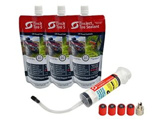 lawn mower off-road tire sealant – flat tire protection kit with sealant injector – 5-in-1 tire repair & prevent flat tires caused by bead leaks, punctures, minor dry rot – extend tire life