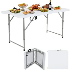 hklgorg folding table 4 ft heavy duty fold up table camping working table indoor outdoor plastic folding table utility party dining table easy to assemble with lock function white