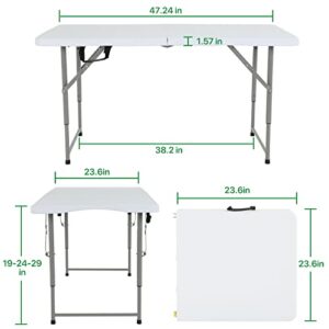 HKLGorg Folding Table 4 Ft Heavy Duty Fold Up Table Camping Working Table Indoor Outdoor Plastic Folding Table Utility Party Dining Table Easy to Assemble with Lock Function White