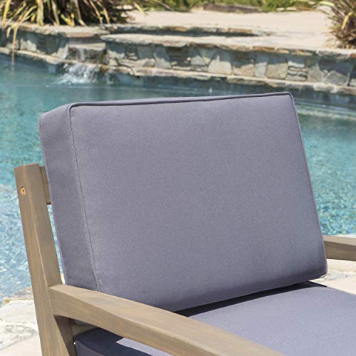 Christopher Knight Home Grenada Outdoor Acacia Wood Club Chairs with Water Resistant Cushions, 4-Pcs Set, Grey Finish / Dark Grey