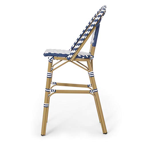 Christopher Knight Home 314446 Kinner Outdoor Barstool, Navy Blue + White + Bamboo Print Finish