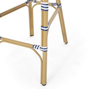 Christopher Knight Home 314446 Kinner Outdoor Barstool, Navy Blue + White + Bamboo Print Finish