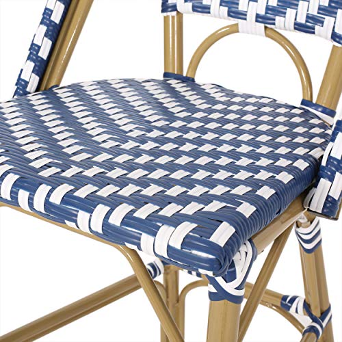 Christopher Knight Home 314446 Kinner Outdoor Barstool, Navy Blue + White + Bamboo Print Finish