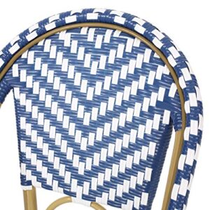 Christopher Knight Home 314446 Kinner Outdoor Barstool, Navy Blue + White + Bamboo Print Finish