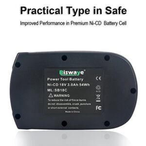 Biswaye 18-Volt Battery SB18C SB18A SB18B Compatible with Skil 18V Ni-Cd Cordless Tools 2810 2888 2887 2895 2897 2898 4570 5850 5995 7305 9350, 3.0Ah