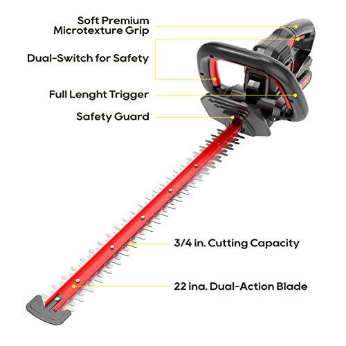 ECOMAX 18V 22-Inch Cordless Hedge Trimmer, Ideal for Pruning Branches in Your Backyard, Garden, Hedge Trimmer with 2.0AH Battery & Charger, ELG06