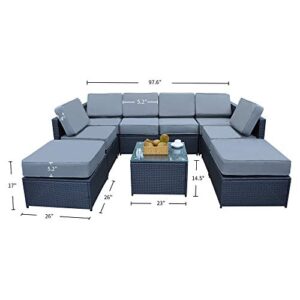 MCombo 6085 9 PC Cozy Outdoor Garden Patio Rattan Wicker Furniture Sectional Sofa (Grey)