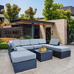 MCombo 6085 9 PC Cozy Outdoor Garden Patio Rattan Wicker Furniture Sectional Sofa (Grey)