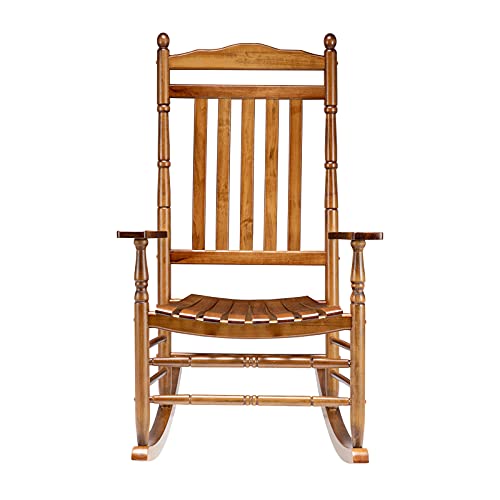 VINGLI Wood Rocking Chair Outdoor with 250 lbs Support Relaxing Rocker Solid Wood High Back Seat Reclining Seat for Deck, Garden, Backyard, Porch, Indoor or Outdoor Use, Oak