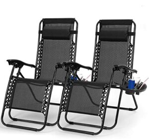 moclever 2pcs zero gravity chairs, adjustable foldable zero gravity lounge chair recliners for patio – black