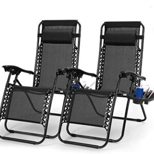 Moclever 2PCS Zero Gravity Chairs, Adjustable Foldable Zero Gravity Lounge Chair Recliners for Patio - Black