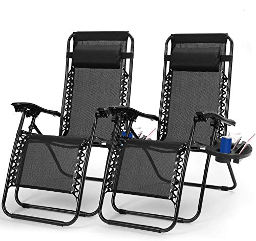 Moclever 2PCS Zero Gravity Chairs, Adjustable Foldable Zero Gravity Lounge Chair Recliners for Patio - Black