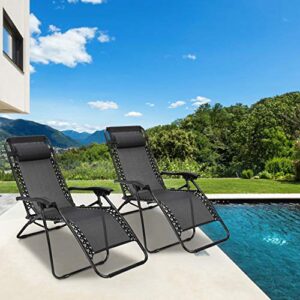 Moclever 2PCS Zero Gravity Chairs, Adjustable Foldable Zero Gravity Lounge Chair Recliners for Patio - Black