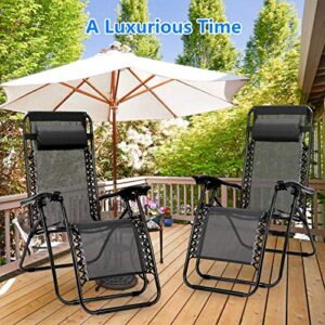 Moclever 2PCS Zero Gravity Chairs, Adjustable Foldable Zero Gravity Lounge Chair Recliners for Patio - Black