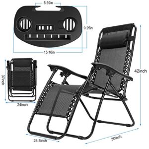 Moclever 2PCS Zero Gravity Chairs, Adjustable Foldable Zero Gravity Lounge Chair Recliners for Patio - Black