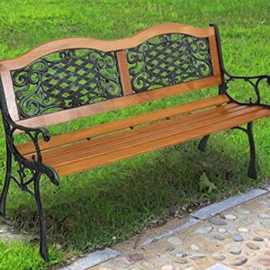 JOYBASE 50" Outdoor Bench, Park Bench, Wood and Iron Garden Bench, Patio Bench, Porch Bench, Outside Bench, Yard Bench (Black&Natural)