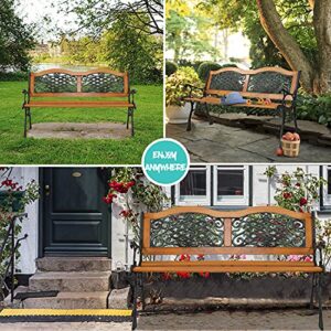 JOYBASE 50" Outdoor Bench, Park Bench, Wood and Iron Garden Bench, Patio Bench, Porch Bench, Outside Bench, Yard Bench (Black&Natural)